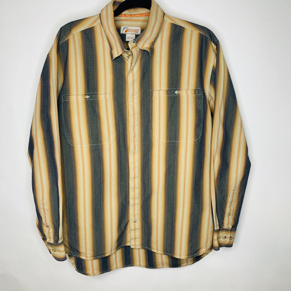 Road Stripe Cotton Shirt Sz Large Orange Gray